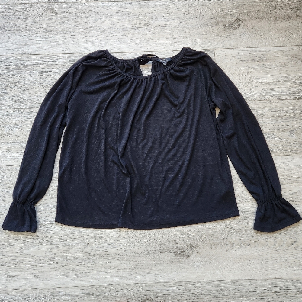 Lucky Brand Black Long Sleeve Peasant Top Womens Xs Nwt